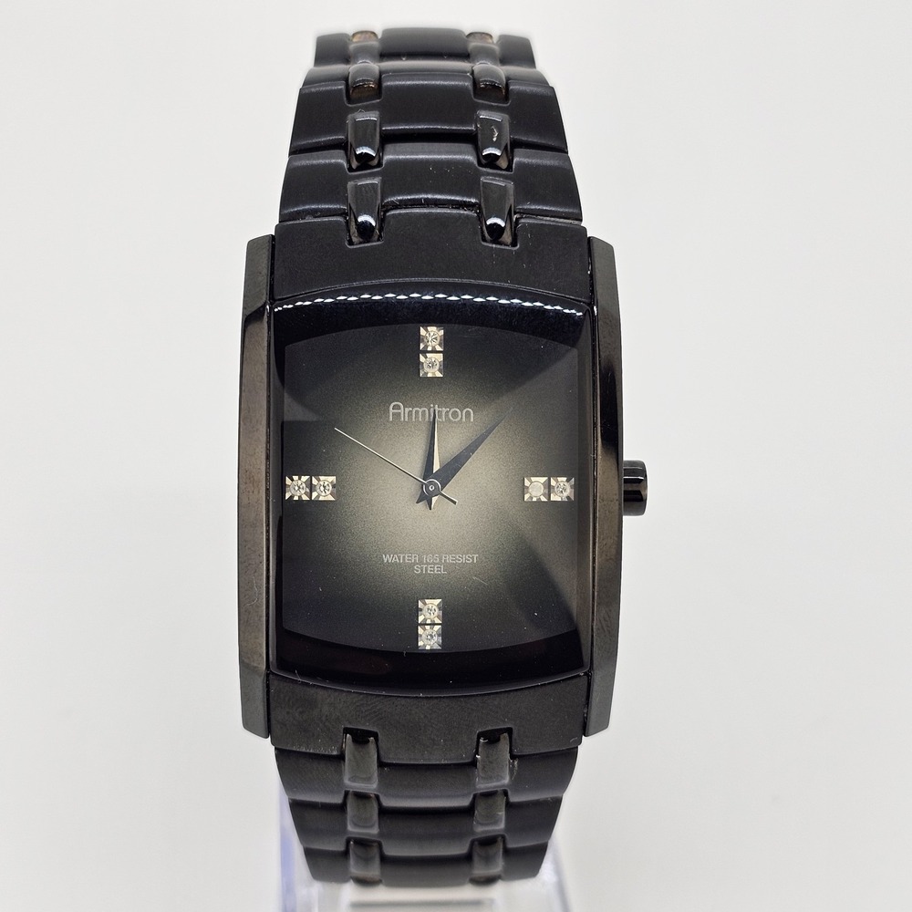 Armitron Men's Watch‎ 33MM Black Gray Dial Black Bracelet Band 7" New Battery